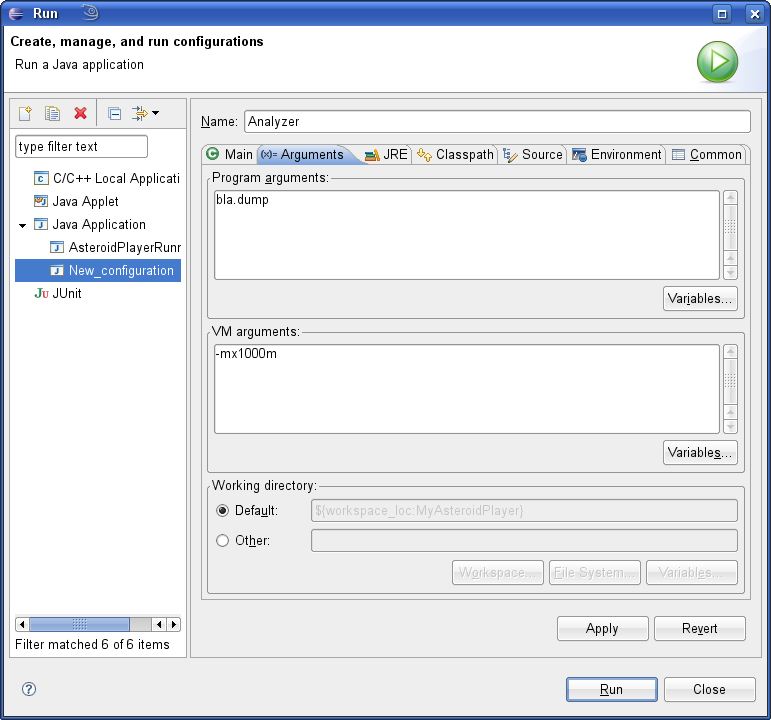 Screenshot: Analyzer - Argumente