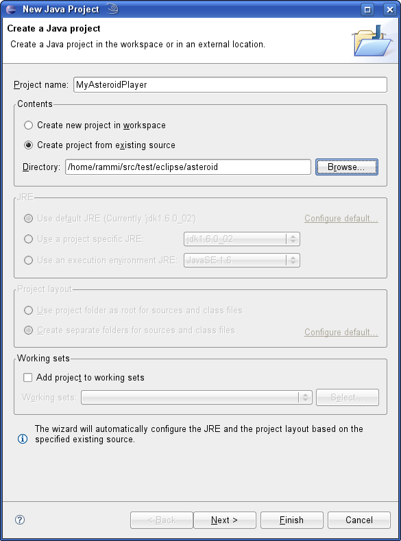 Screenshot: Projekt-Dialog Schritt 1