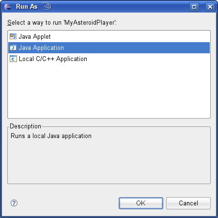Screenshot: Dialog Run As